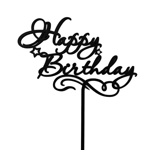 Топпер "Happy Birthday пропись" ДВП черный