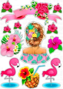 Вафельна картинка для топерів та пряників Дівчина з квітами