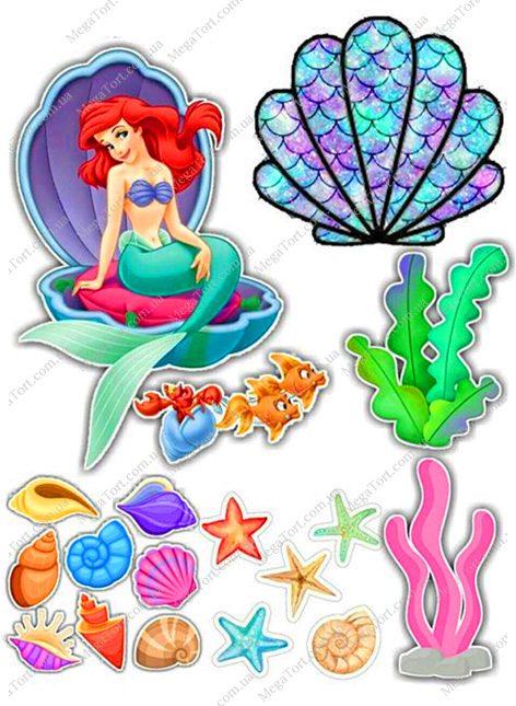 Вафельная картинка для топперов и пряников Русалочка