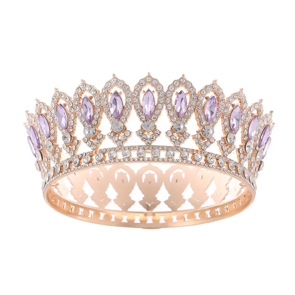 Корона на торт золота зі світло-фіолетовим камінням 12см х 5см