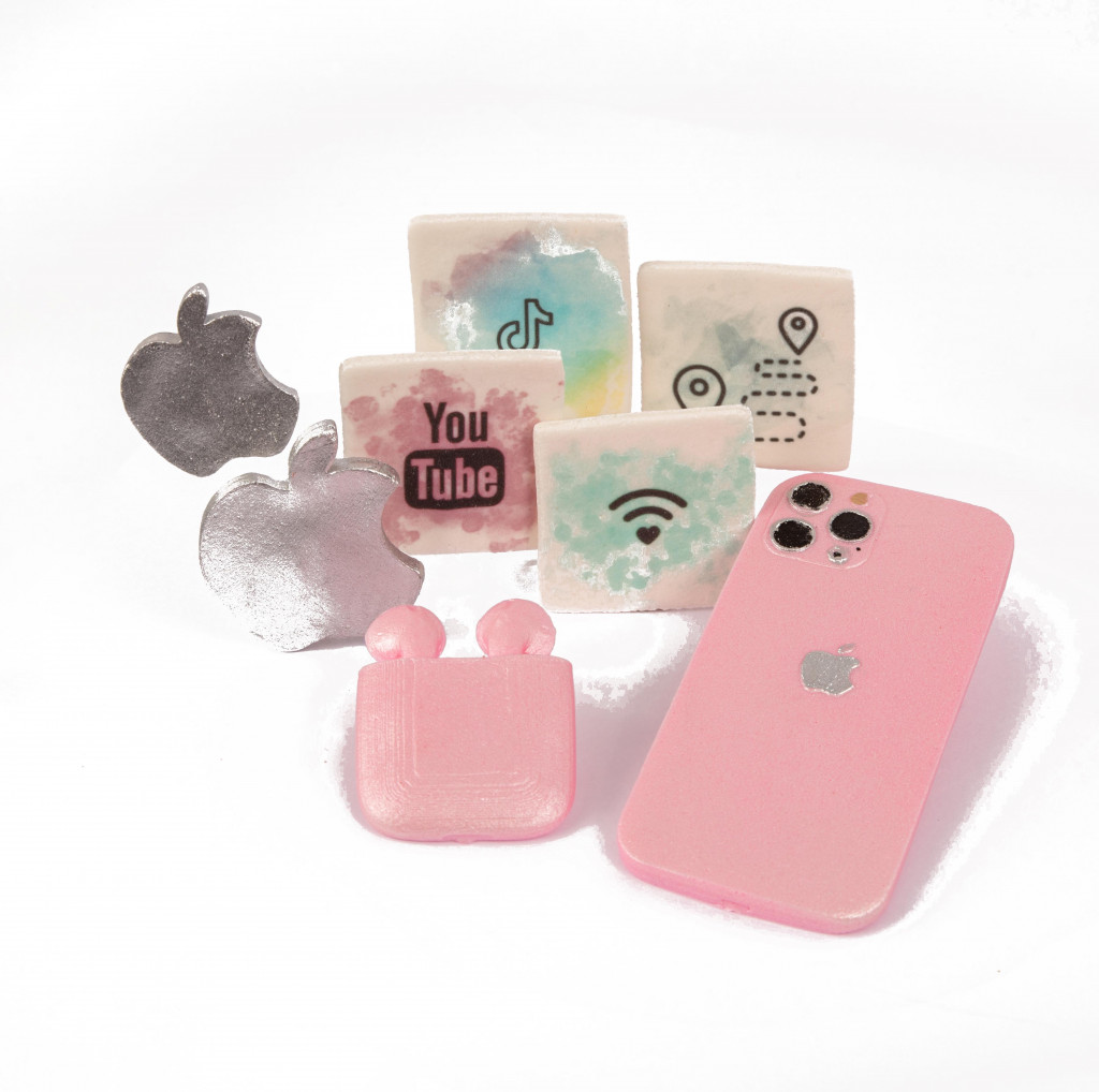 Набор сахарных топперов Айфон (белый, голубой, серебро, розовый)