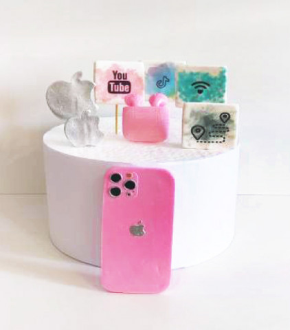 Набор сахарных топперов Айфон (белый, голубой, серебро, розовый)