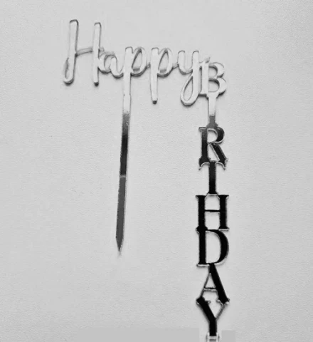 Зеркальный топпер "Happy Birthday" серебро