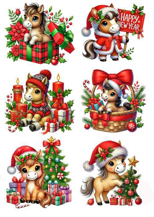 Вафельная картинка для топперов Рождественские лошадки 2026