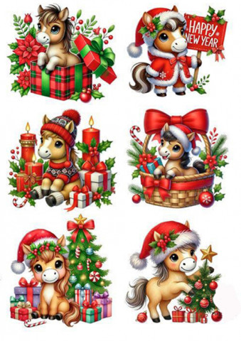 Вафельная картинка для топперов Рождественские лошадки 2026