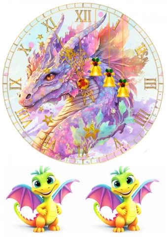 Вафельна картинка Годинник з драконом