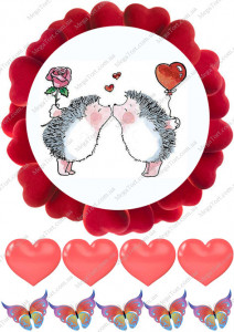 Вафельная картинка "Ежики поцелуйчик"