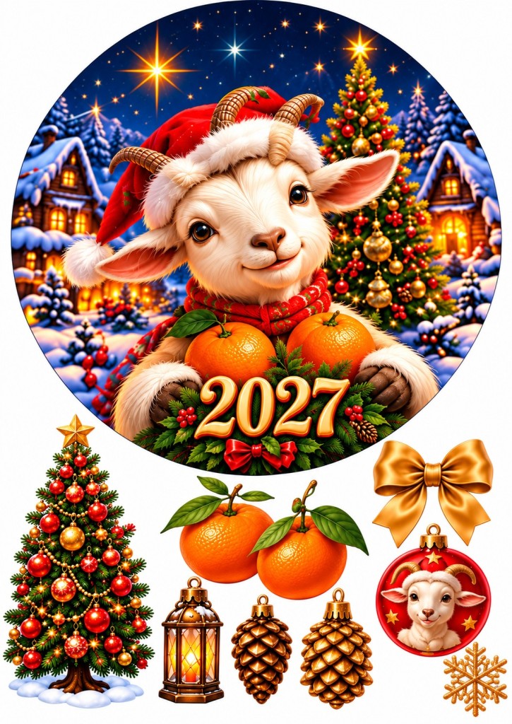 Вафельна картинка Козеня з мандаринками 2027