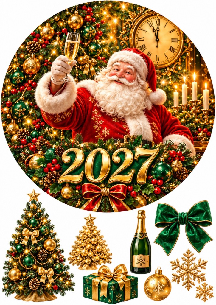 Вафельна картинка Санта з келихом 2027