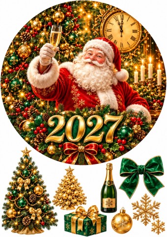 Вафельная картинка Санта с бокалом 2027