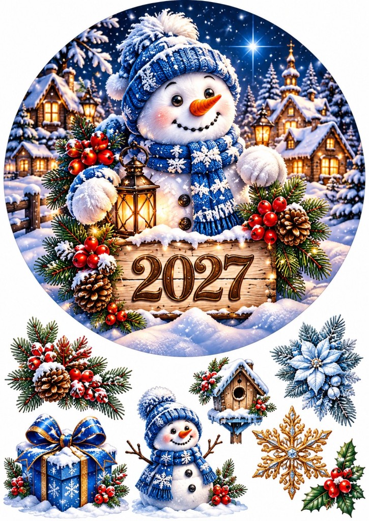 Вафельна картинка Сніговик 2027