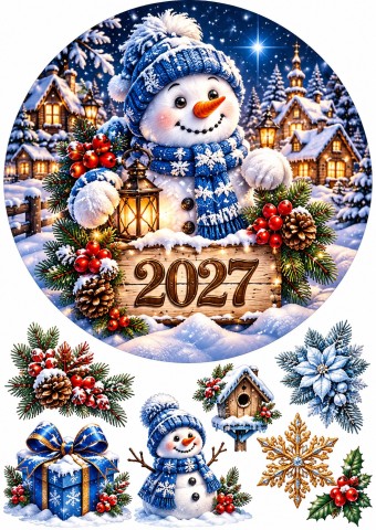 Вафельная картинка Снеговик 2027