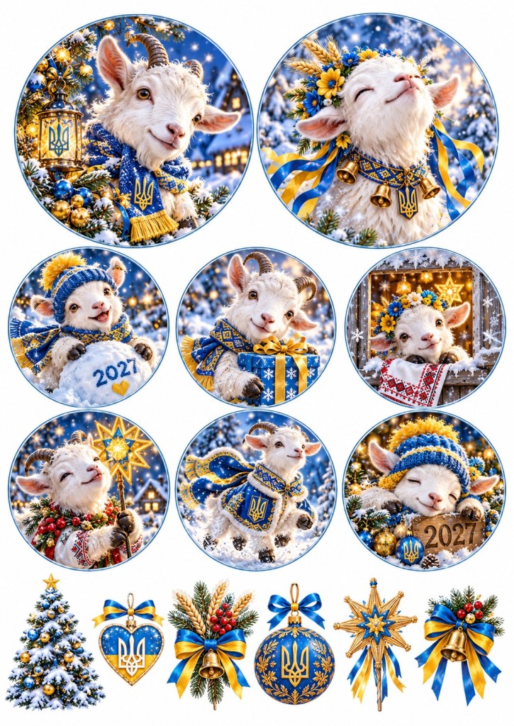 Вафельна картинка Жовто-блакитні козенята для капкейків