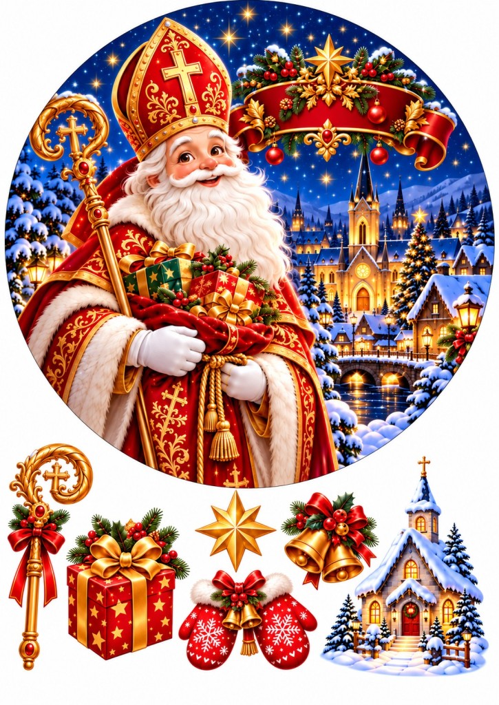 Вафельна картинка Святий Миколай у червоному