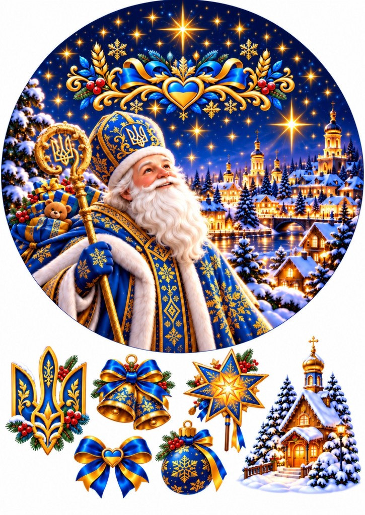 Вафельна картинка Святий Миколай у синьому