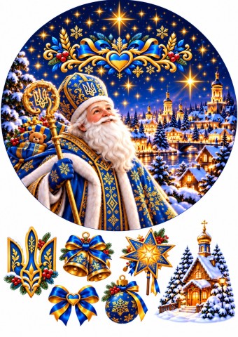 Вафельна картинка Святий Миколай у синьому