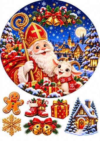 Вафельна картинка Святий Миколай і козеня