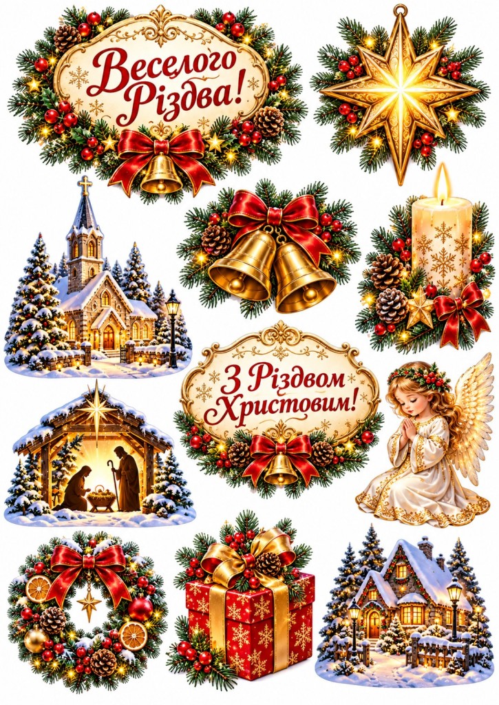 Вафельна картинка Різдвяні янголи для топерів і пряників